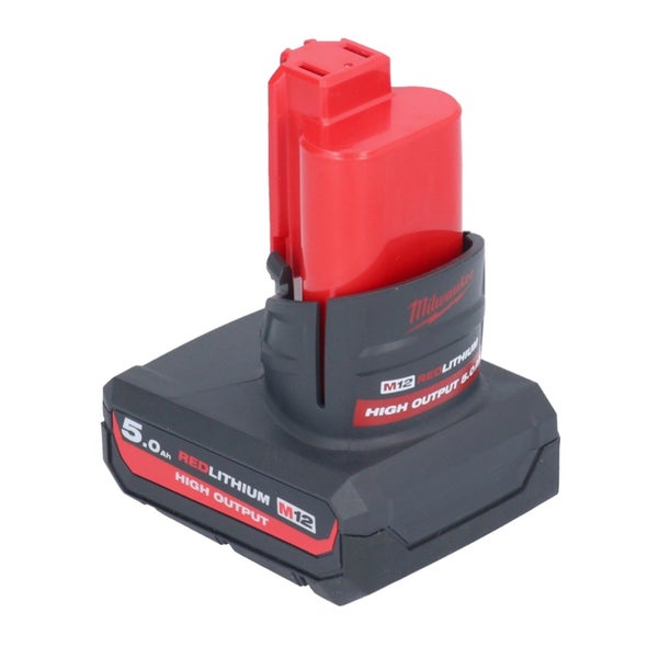 Milwaukee M12 RedLithium High Output Akku mit 5,0 Amperestunden Kapazität.