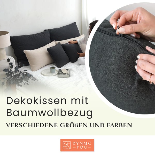 DYNMC you Sofakissen mit Füllung und Bezug - 2er Set 40x40cm mit Viel Füllung - VERGLEICHSSIEGER SEHR GUT - Rückenkissen mit Oeko TEX Baumwoll-Bezug - Bequeme Dekokissen - Couchkissen Anthrazit