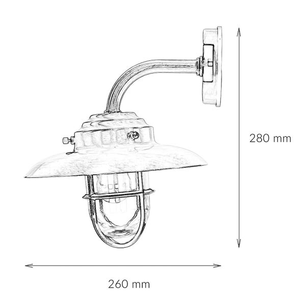 Technische Zeichnung einer Wandleuchte mit den Maßen 280 mm Höhe und 260 mm Breite.