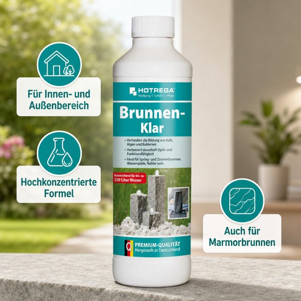 Hotrega Brunnen-Klar Wasserpflegemittel in der Flasche für Innen- und Außenbereich gegen Kalk Algen und Bakterien für bis zu 250 Liter Wasser