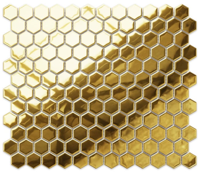 Keramikmosaik auf Netz für Bad oder Küche 30cm x 26xcm - Gold Hive