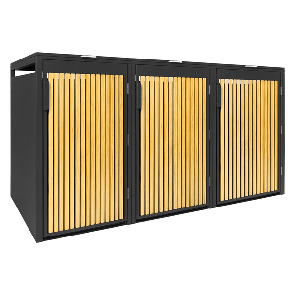 Mülltonnenbox für drei Mülltonnen mit Lamellenoptik