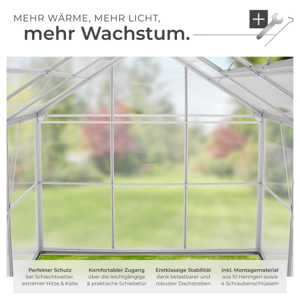 Detailansicht eines Gewächshauses mit Montagezubehör