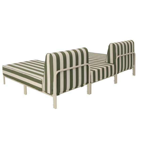 Modulares grün-weiß gestreiftes Gartensofa mit Metallgestell