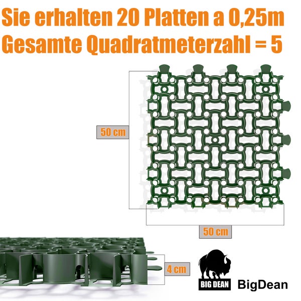 BigDean Rasengitterplatten Set mit den Maßen 50 mal 50 Zentimeter