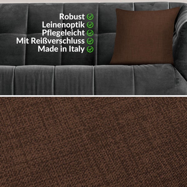 Kissenhülle Dunkelbraun 60x60cm ohne Füllung Leinenoptik