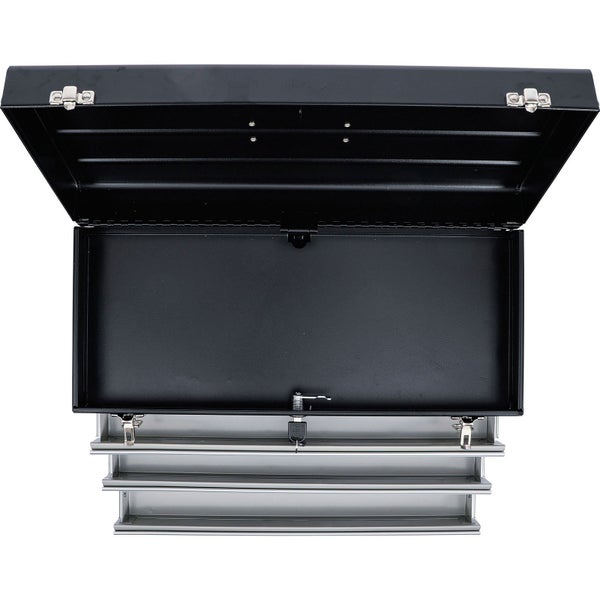 Geöffnete Werkzeugkiste mit mehreren Schubladen