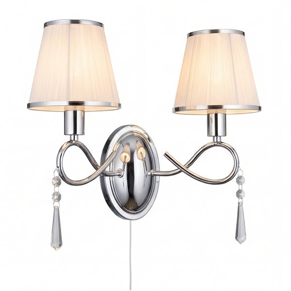 Wandleuchte mit zwei Lampen und Kristallanhängern