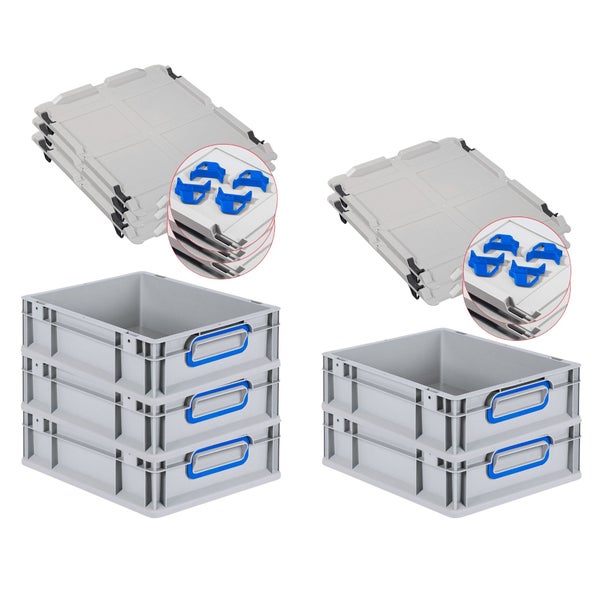 PROREGAL Spar Set 5x Eurobox Nextgen Color Mit Auflagedeckel & Schiebeschnappverschlüsse HxBxT 12 x 30 x 40 cm Griffe Blau Geschlossen Glatter Boden