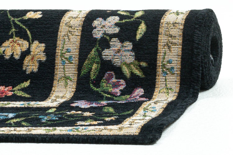 Gewebter Bordürenteppich im floralen Design Flomi Schwarz 120x170 cm