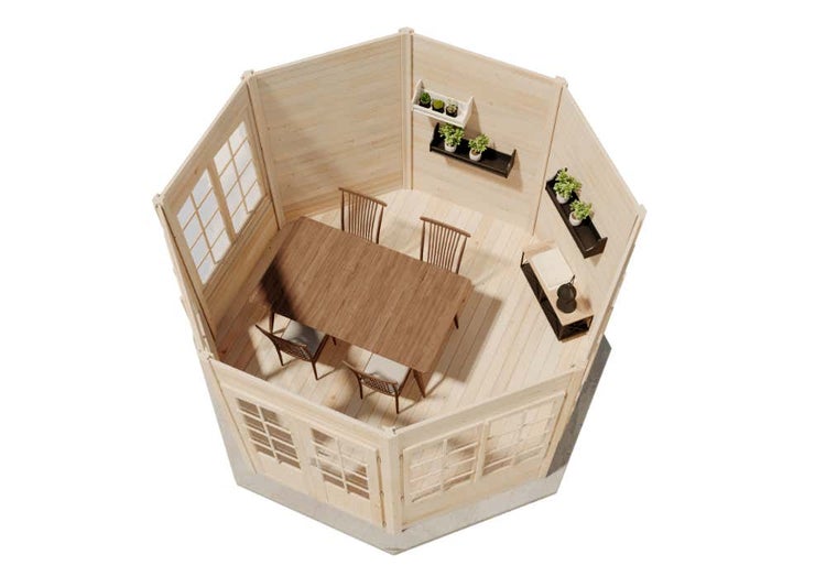 Alpholz Gartenpavillon Emma-40 mit vier Fenstern Gartenpavillon aus Holz, Gartenhütte Gartenlaube, Naturbelassen