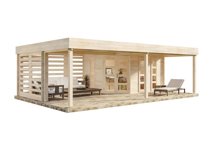 Alpholz Gartenhaus Panama-40 Gartenhaus aus Holz, Holzhaus mit 40 mm Wandstärke inklusive Terrasse, Blockbohlenhaus mit Montagematerial, Naturbelassen 7,9x5,1m