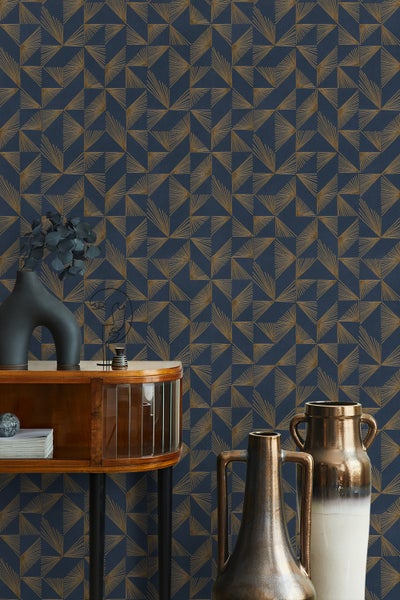 Tapete Blau Gold Grafisch Modern für Wohnzimmer Schlafzimmer Küche MADE IN GERMANY 10,05 x 0,53m