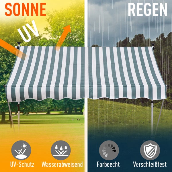 Outsunny Markise, Klemmmarkise, 200 x 150cm, Alu, Grün