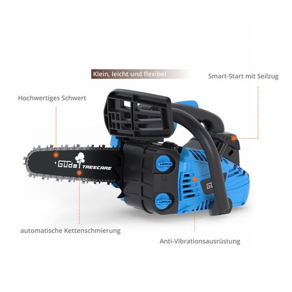 Guede Treecare Motorsäge mit hochwertigem Schwert, Smart-Start, automatischer Kettenschmierung und Anti-Vibrationsausrüstung
