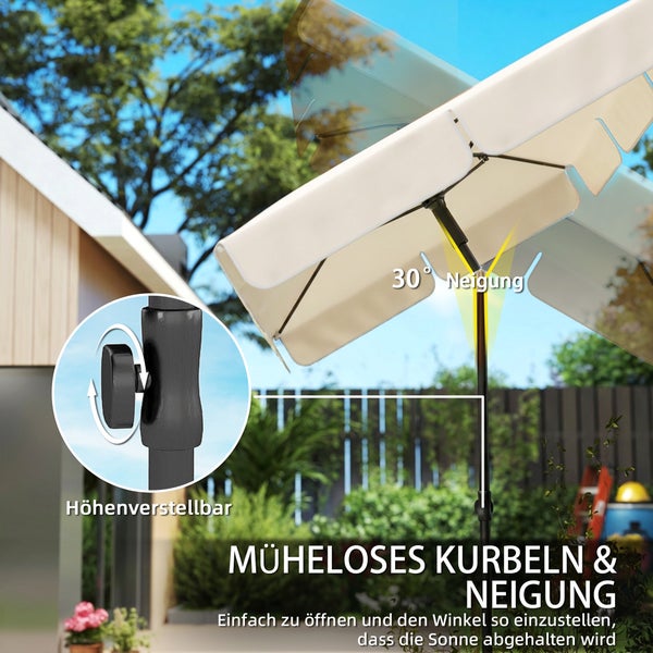 Sonnenschirm höhenverstellbar mit 30 Grad Neigung und Kurbelfunktion für den Garten.