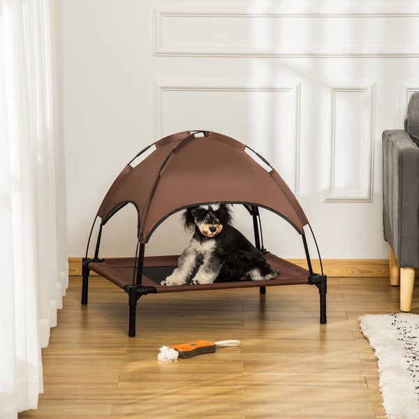 PawHut Hundebett, L76 x B61 x H73 cm, Metall, Oxford, Netzstoff, Taftstoff, Kaffee+Schwarz