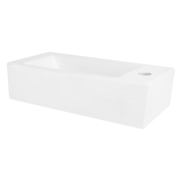 ML-Design Waschbecken aus Keramik in Weiß 46x26,5x11 cm, Eckig, klein, Hahnloch rechts, Wandmontage oder Aufsatzwaschbecken, Moderne Waschtisch Waschschale Waschplatz Handwaschbecken, für Badezimmer