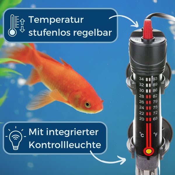 Aquariumheizer mit stufenloser Temperaturregelung und integrierter Kontrollleuchte