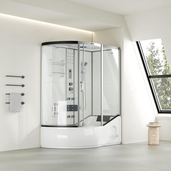 Home Deluxe - Duschtempel ALL IN 4in1 - Weiß, 170 x 90 x 220 cm Links - inkl. Dampffunktion, Regendusche und Fußmassage I Dampfsauna, Duschtempel Whirlpool Fertigdusche