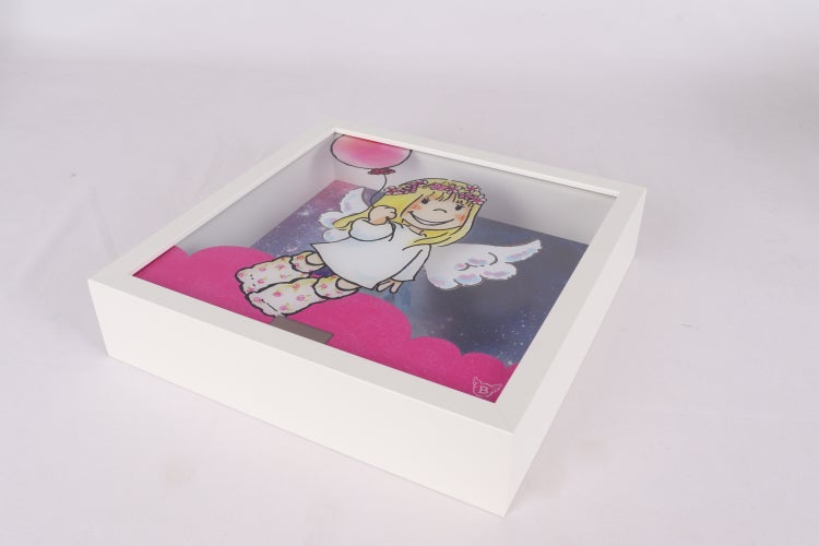 3D Bild mit Wackelflügeln | Solarbetrieben | Engel | Schutzengel | Bild | Kinderzimmer | Format: 27x27 cm | Schutzengel Pink