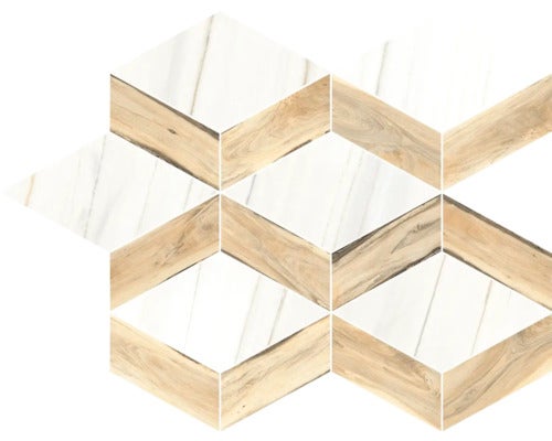 Muster aus Mosaikfliesen mit Holz- und Marmoroptik