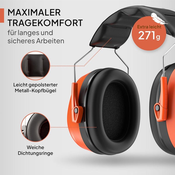 Senner ® WorkPro Ultra | Gehörschutz für Arbeit und Freizeit – Größenverstellbare Ohrenschützer - Hochwertige Lärmschutz Kopfhörer mit SNR von 34 dB - Kapselgehörschutz Schwarz/Orange - Unisex