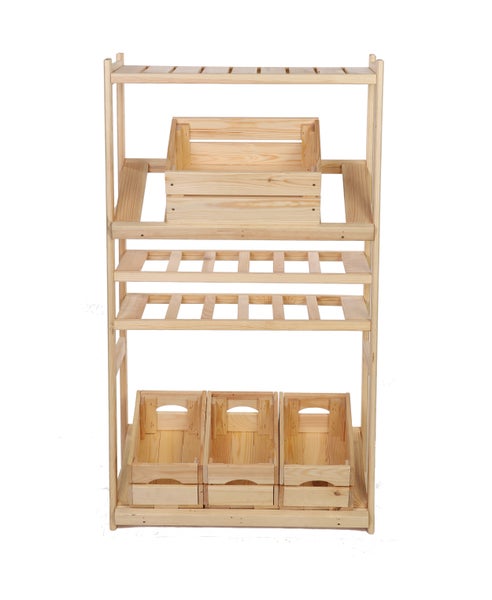 PROREGAL Getränkekisten- & Weinregal SPREEWALD HxBxT 124x70x33cm 12 Flaschen auf 2 Ebene + 2 Ebenen für Kisten + Ablage Massives Kiefernholz Natur