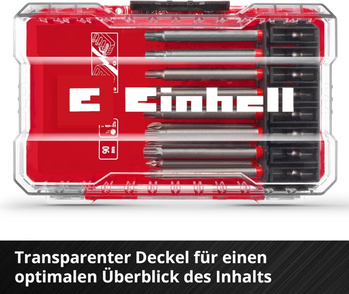 Einhell M-CASE 16-tlg. Bit-Set (für Akkuschrauber und Bohrmaschinen mit 90-mm-Bits aus sandgestrahltem S2 Stahl und E 6.3 Schaft inkl. Aufbewahrungsbox)
