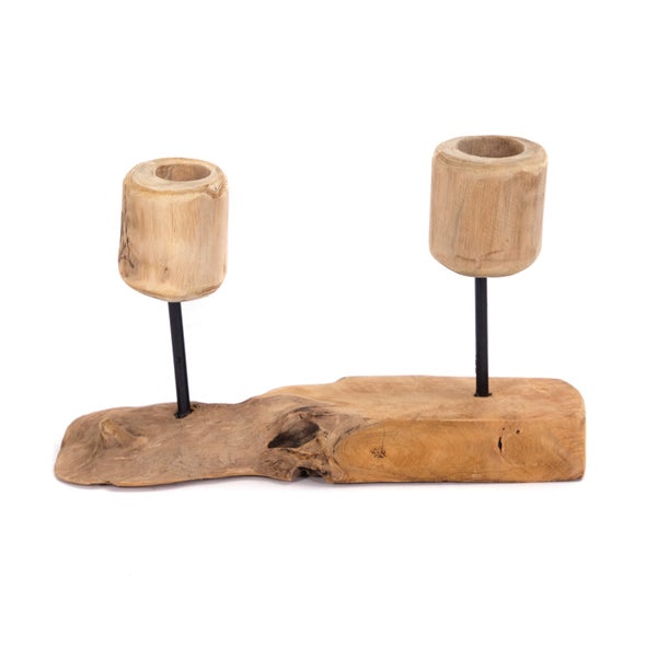 Kerzenhalter Two Lights Teak Wurzelholz, für 2 Kerzen