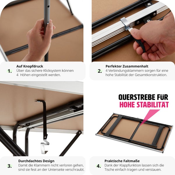 3er Set Tapeziertisch tectake  300 x 60 x 73 - 94 cm klappbar schwarz