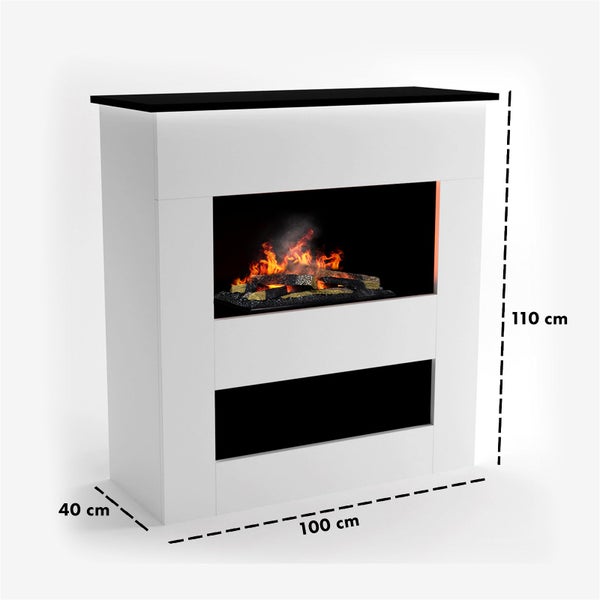 GLOW FIRE Elektrokamin 'Brecht' | Wasserdampf Kamin mit OMC 600 inkl. Holz in weiß | HxBxT: 110x100x50 cm