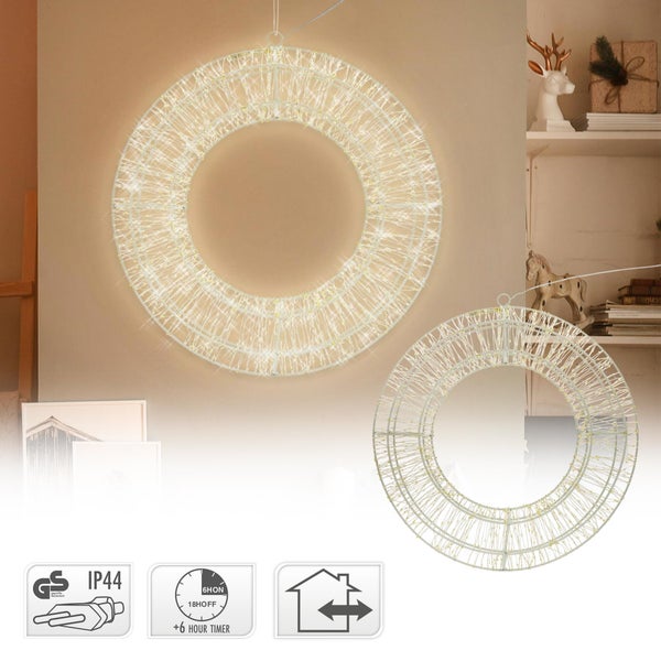 ECD Germany LED Metall Kranz Ø50cm mit 1440 LEDs, Warmweiß, Hängekranz mit Timer, IP44 Wasserdicht, Innen/Außen, Strombetrieben, LED Metallkranz Weihnachtskranz Lichterkranz Türkranz Weihnachten Deko