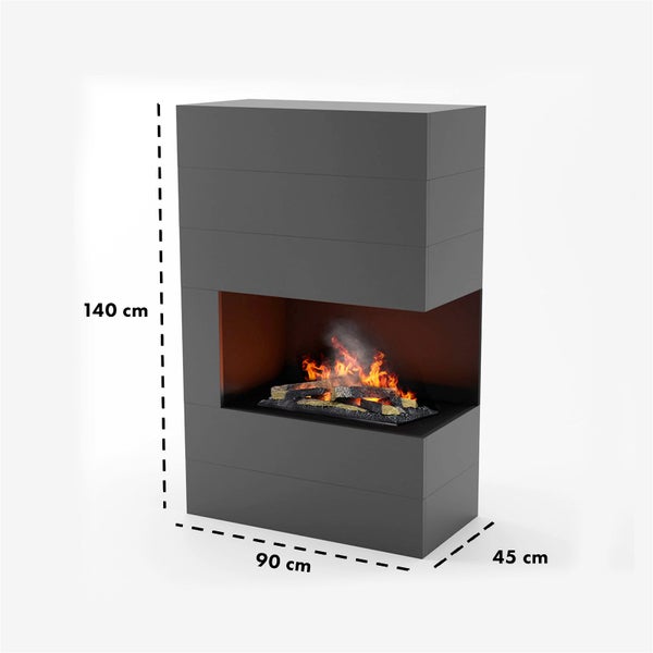 GLOW FIRE Elektrokamin 'Tucholsky Right Corner' | Wasserdampf Kamin mit OMC 600 inkl. Holz in schwarz  | HxBxT: 140x90x45 cm