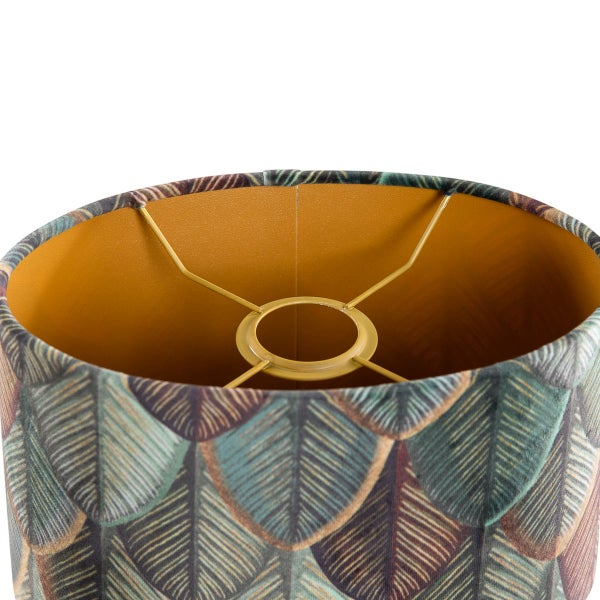 Samtlampenschirm mit Blattdesign und goldener Innenseite, oval, 25/16/15