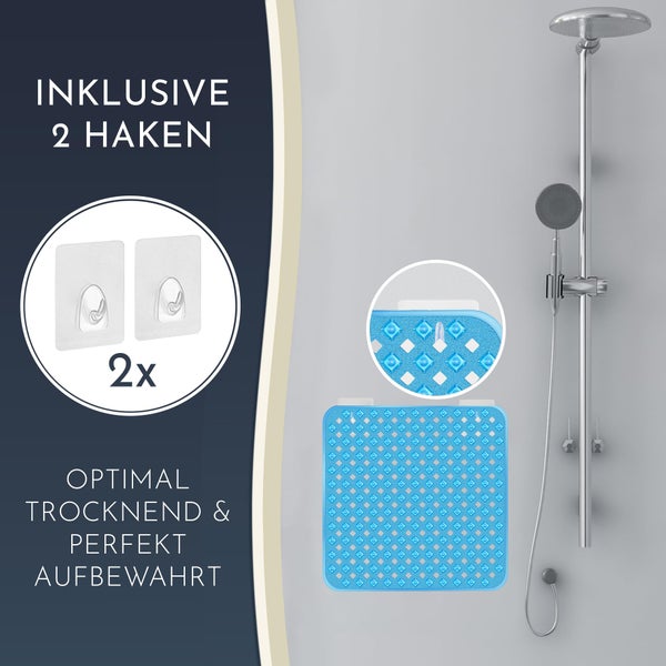 Duschmatte mit zwei Haken zur Trocknung und Aufbewahrung