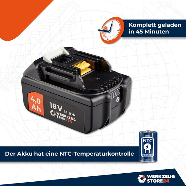 Werkzeug Store24 Akku 18 Volt 4,0 Amperestunden Lithium-Ionen