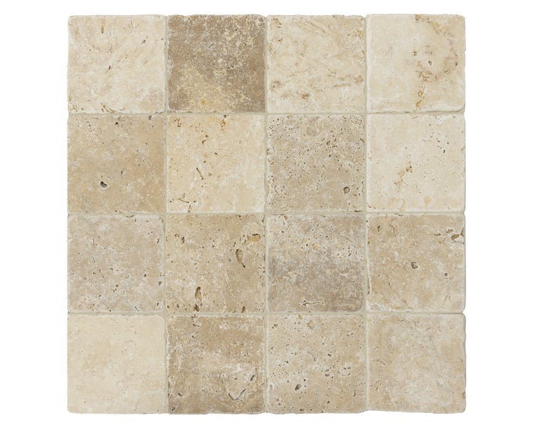 Wohnrausch Travertin Mosaikfliesen GOLDEN-SUNSET 10 x 10 x 1 cm, getrommelt, beige, gelb, braun