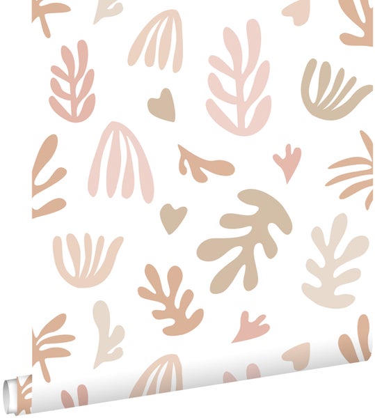 ESTAhome Tapete Pflanzen im Matisse-Stil Beige, Rosa und Weiß - 50 x 900 cm - 131017