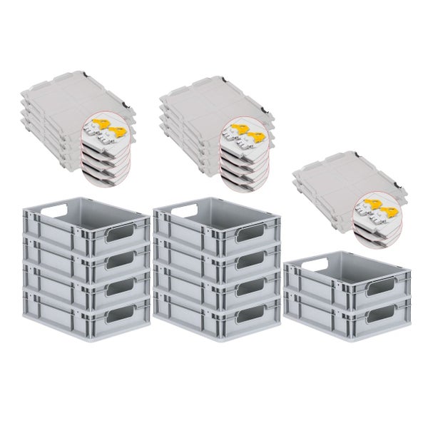 PROREGAL Spar Set 10x Eurobox Nextgen Economy Mit Scharnierdeckel & Gelben Schiebeschnappverschlüssen Griffe Offen HxBxT 12 x 30 x 40 cm 11 Liter