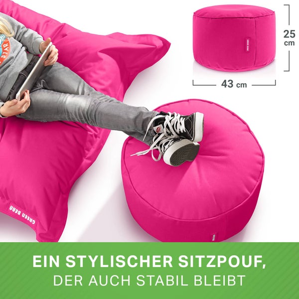 Green Bean Sitzsack-Hocker 45x25cm mit EPS-Perlen Füllung - Fußhocker Fußkissen Sitz-Pouf für Sitzsäcke - Bodenkissen für Kinder und Erwachsene - Fußablage Sitzkissen Sitzhocker Pink