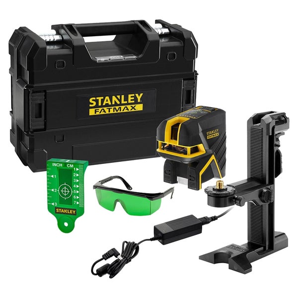Stanley Fatmax Linienlaser Set mit schwarzem Tragekoffer, Laser, Zieltafel, Schutzbrille, Netzteil und Stativ