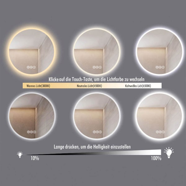 Home Deluxe Badspiegel LED-Spiegel Rund DUBI - Beschlagfrei & Dimmbar|Badezimmerspiegel, Badspiegel mit Beleuchtung, Wandspiegel