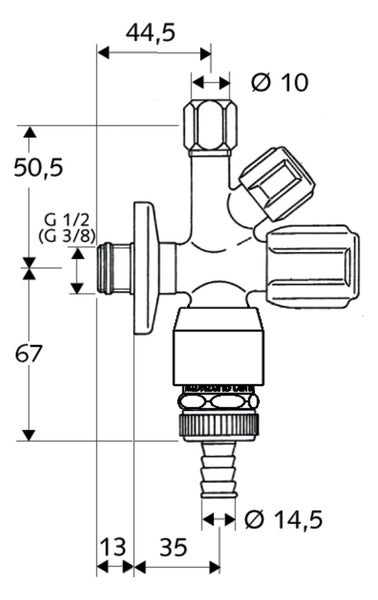 SCHELL Kombi-Eckventil COMFORT, RFV im Abgang Geräteanschluss, RB im Abgang Geräteanschluss, DN 15 G 1/2 AG mit ASAG easy, Ø 10 mm (DN 10 G 3/8 AG), Schlauchverschraubung Ø 14,5 mm (DN 20 G 3/4 AG), Chrom, 035490699
