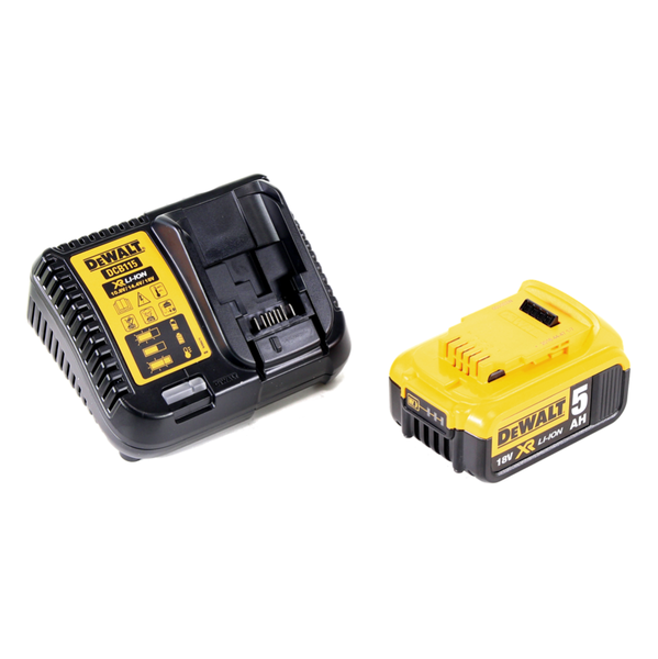 DeWalt Akku-Ladegerät DCB115 und 18 Volt XR Lithium-Ionen Akku mit 5 Ampere Stunden.