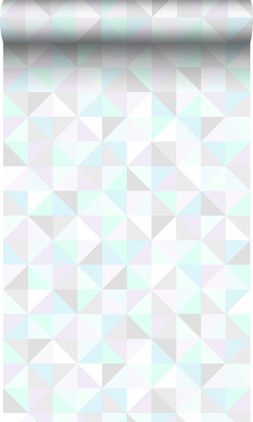 Origin Wallcoverings Tapete Dreiecke Pastellviolett, Pastell Mintgrün, Silbergrau und Pastellblau - 53 cm x 10.05 m - 337205