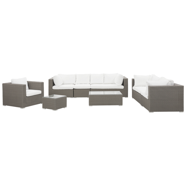 Lounge Set mit Tisch 8-Sitzer MAESTRO modular Polyrattan Taupe