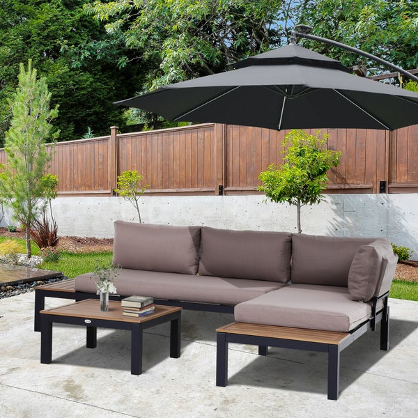 Outsunny 3-teiliges Gartenmöbel-Set mit Beistelltisch, Sofa mit Kissen, Outdoor, Aluminium, 164 x 74 x 69 cm