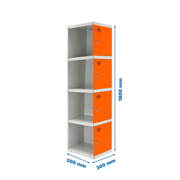 Metall-Garderobenschrank mit vier Fächern, 1800 x 500 x 300 Millimeter