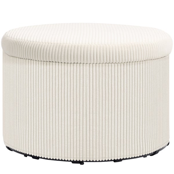 HOMCOM Sitzhocker mit Stauraum Hocker mit Deckel, Runder Polsterhocker Fußhocker mit Cord-Optik für Wohnzimmer, Schlafzimmer 60 x 60 x 41 cm Beige